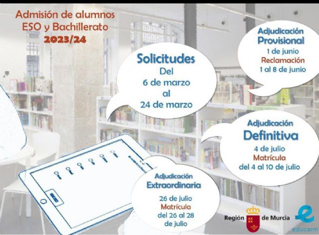 El Ayuntamiento de Lorca informa de la apertura del plazo de solicitudes de admisión para estudiantes de Infantil, Primaria, Secundaria y Bachillerato