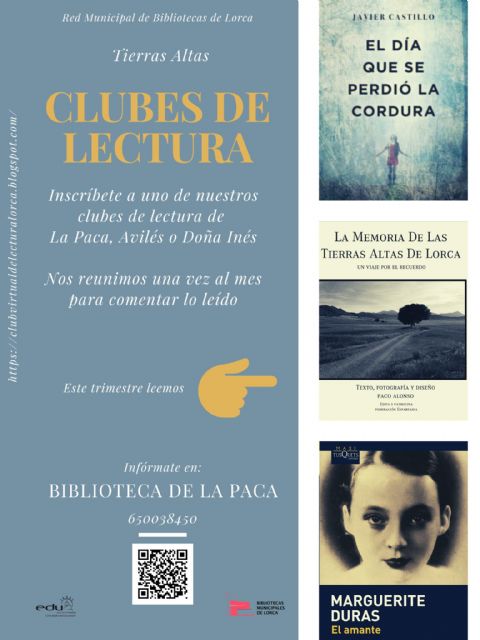 La Red de Bibliotecas Municipales de Lorca anima a los amantes de los libros a unirse a los Clubes de Lectura de las pedanías altas de La Paca, Avilés y Doña Inés