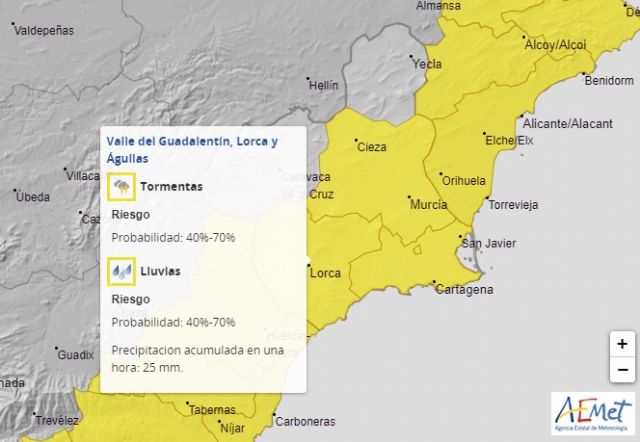 El Ayuntamiento de Lorca activa la fase de Preemergencia del Plan INUNLOR ante la alerta amarilla por riesgo de tormentas