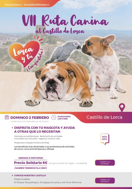La VII Ruta Canina solidaria hasta el castillo de Lorca con motivo de la festividad de San Antón será este domingo, 2 de febrero